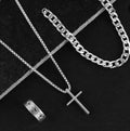 1002 - 3 Piece Mens Silver Jewelry Set