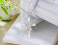1012 - Breast Cancer Ribbon Cross Neckace