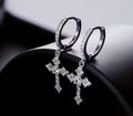 1024 - Silver Dangle Cross Earrings