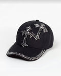 CH106 - Ladies Black Rhinestone Cross Hat